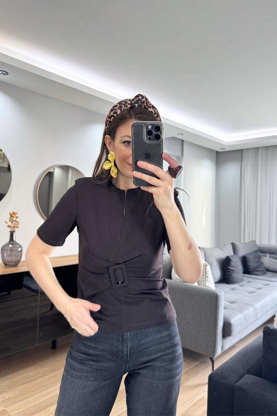 Tokalı Çelik Bluz Kahverengi