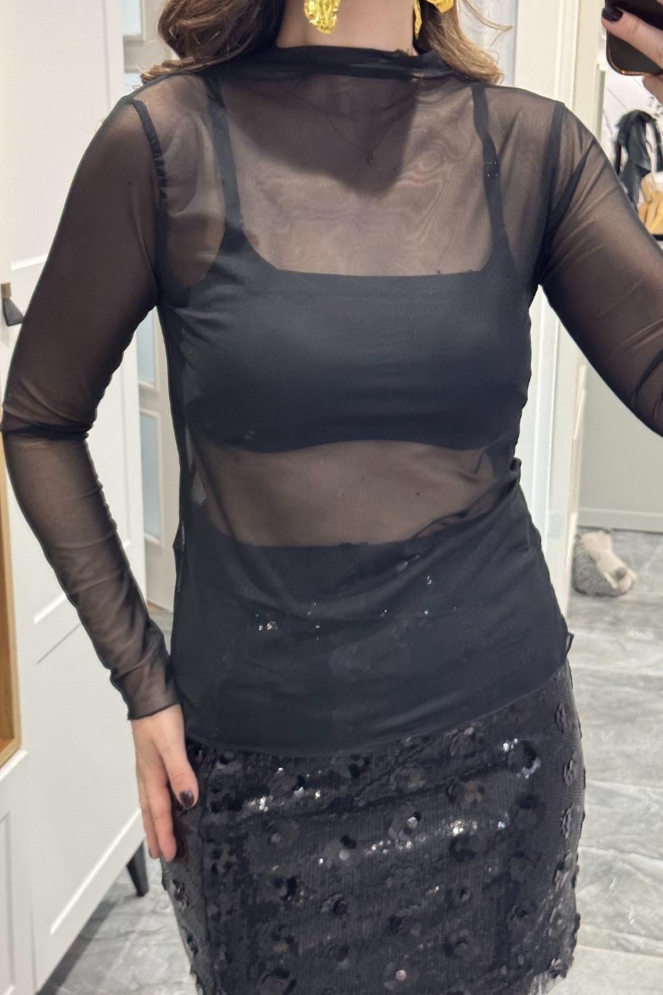 Tül Bluz Siyah