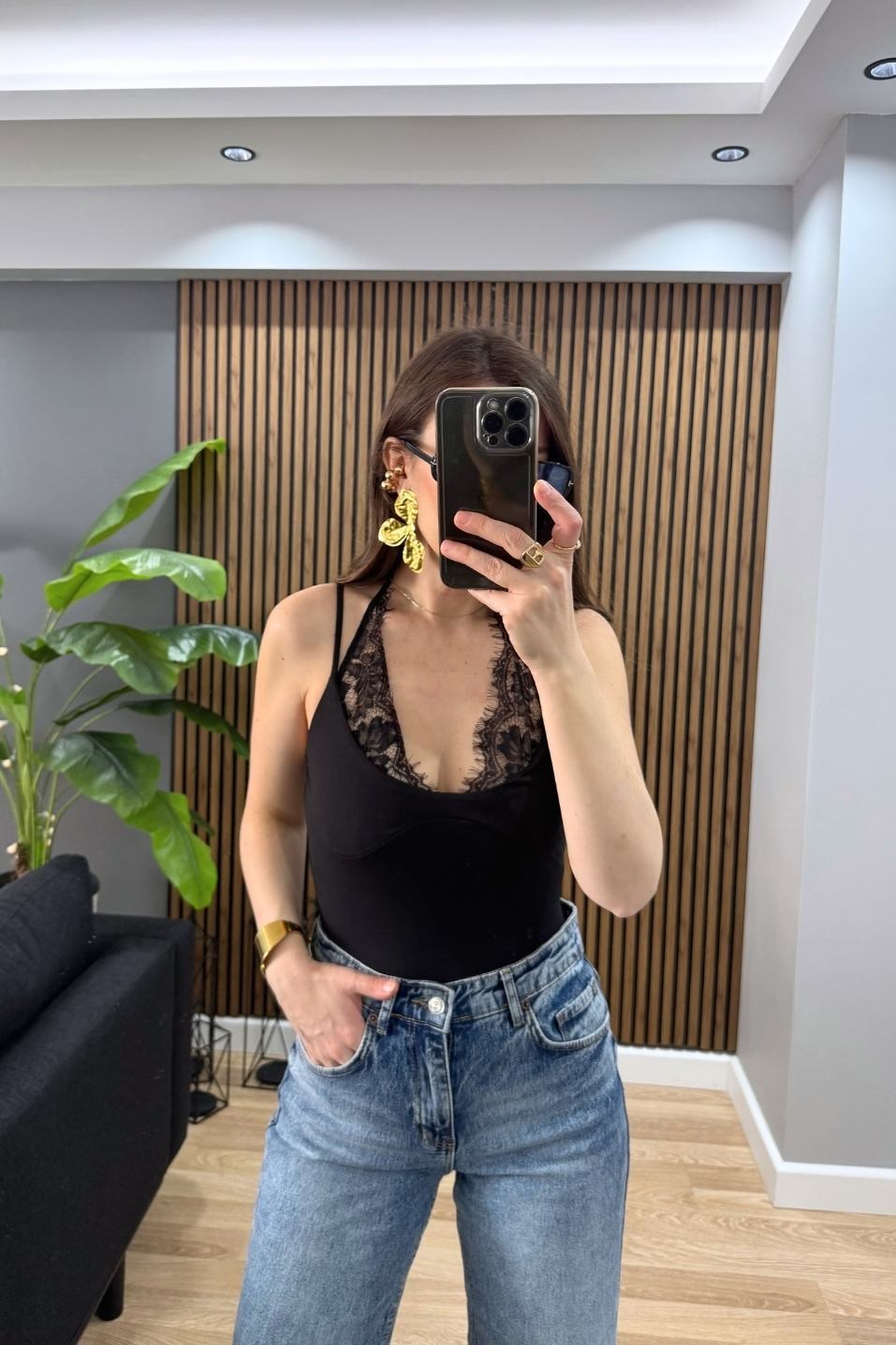 Dantel Detaylı Bodysuit Siyah