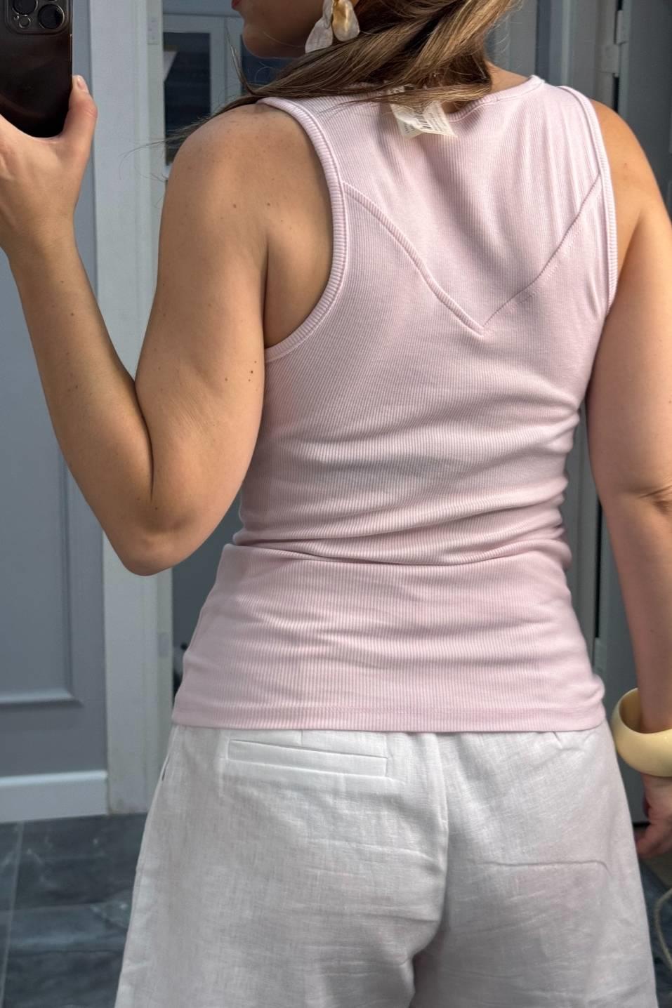 Geniş Yaka Atlet Body Şeker Pembe