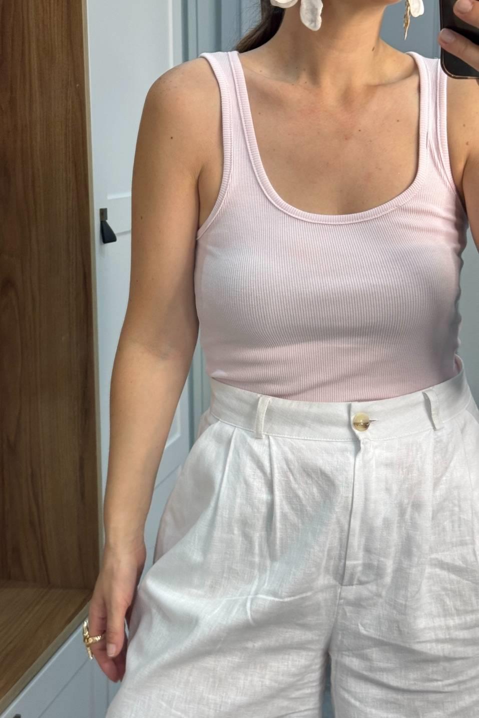 Geniş Yaka Atlet Body Şeker Pembe