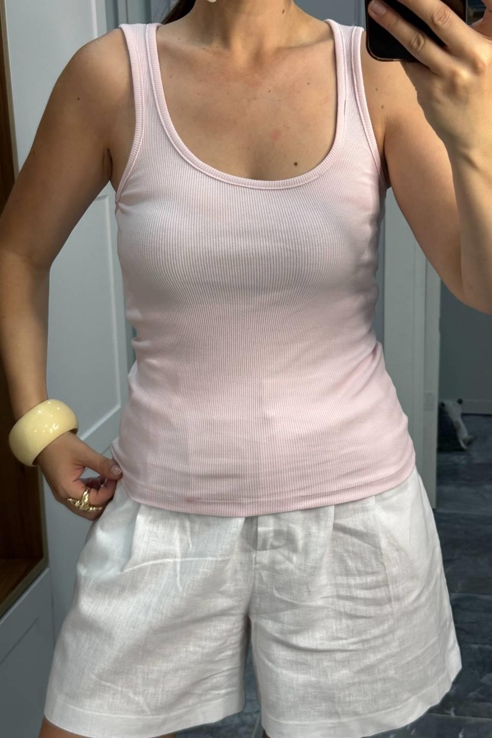 Geniş Yaka Atlet Body Şeker Pembe