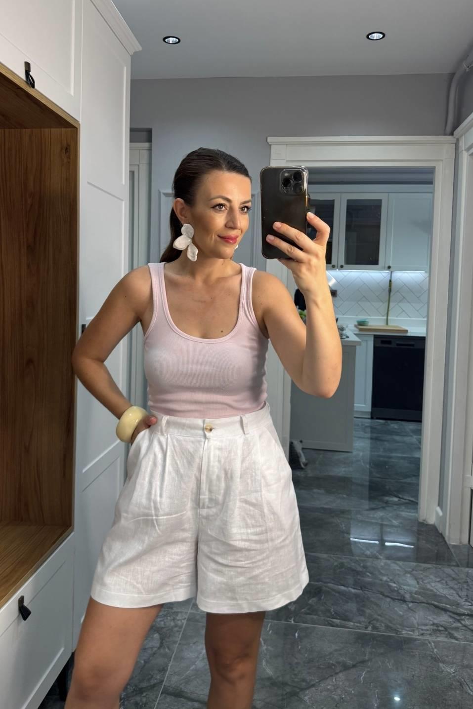 Geniş Yaka Atlet Body Şeker Pembe