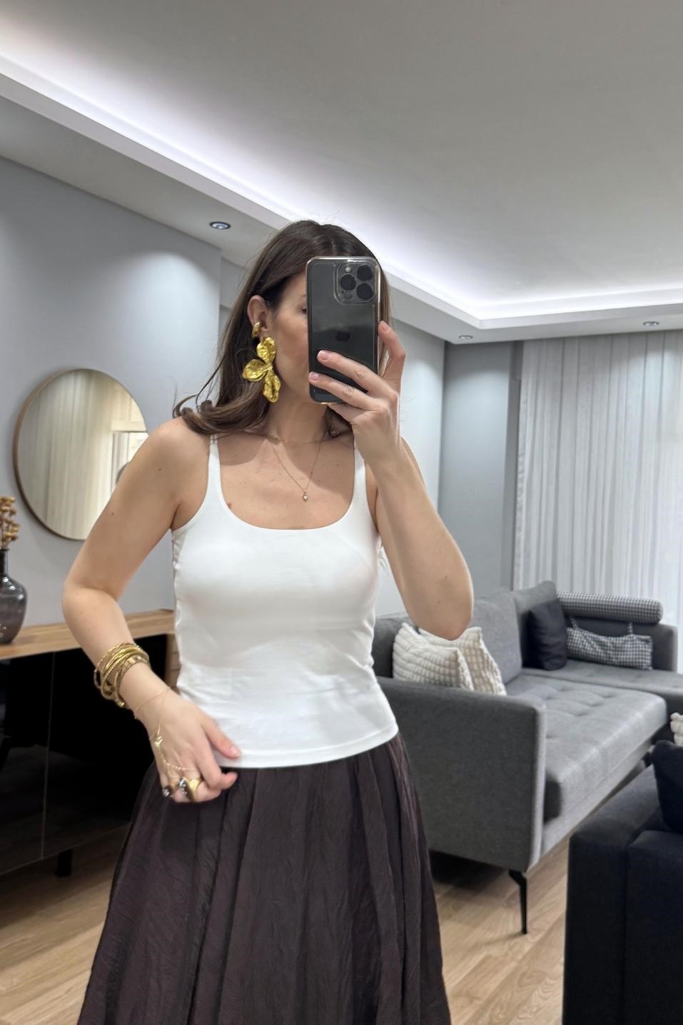 Kendinden Çamaşırlı Atlet Bluz Ekru