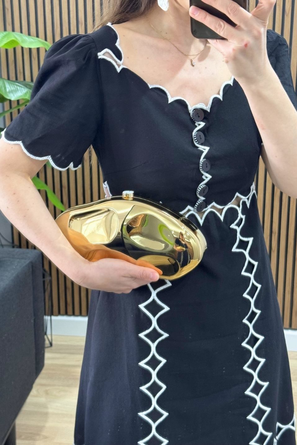 Dalgalı Clutch Çanta Gold