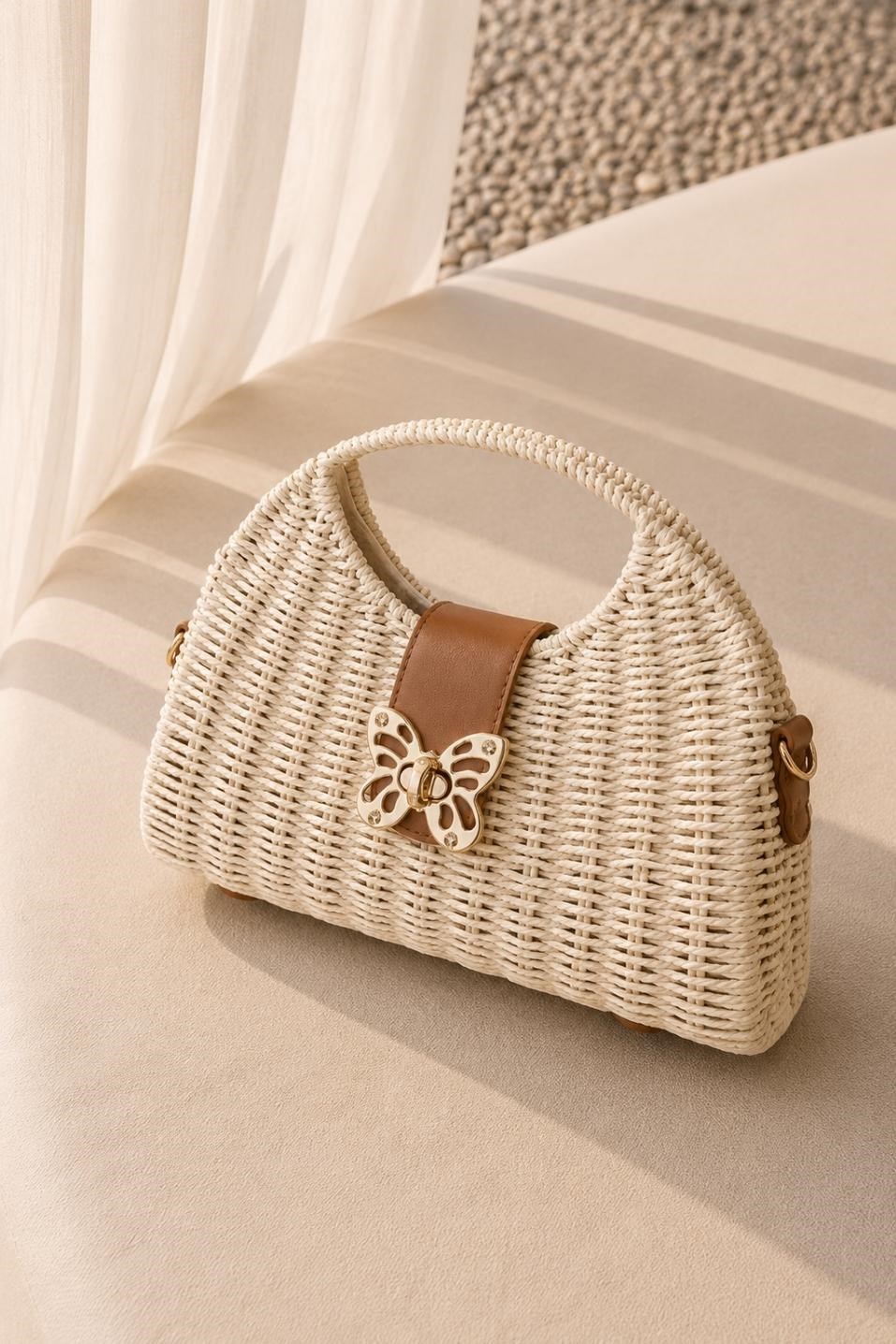 Hasır Clutch El Çantası Bej
