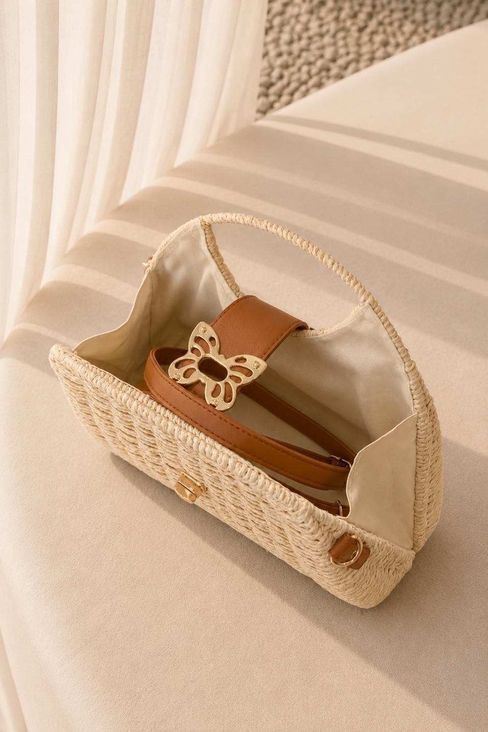 Hasır Clutch El Çantası Bej