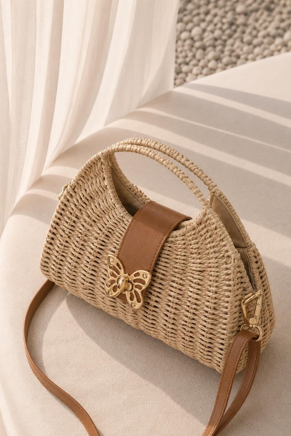 Hasır Clutch El Çantası Camel