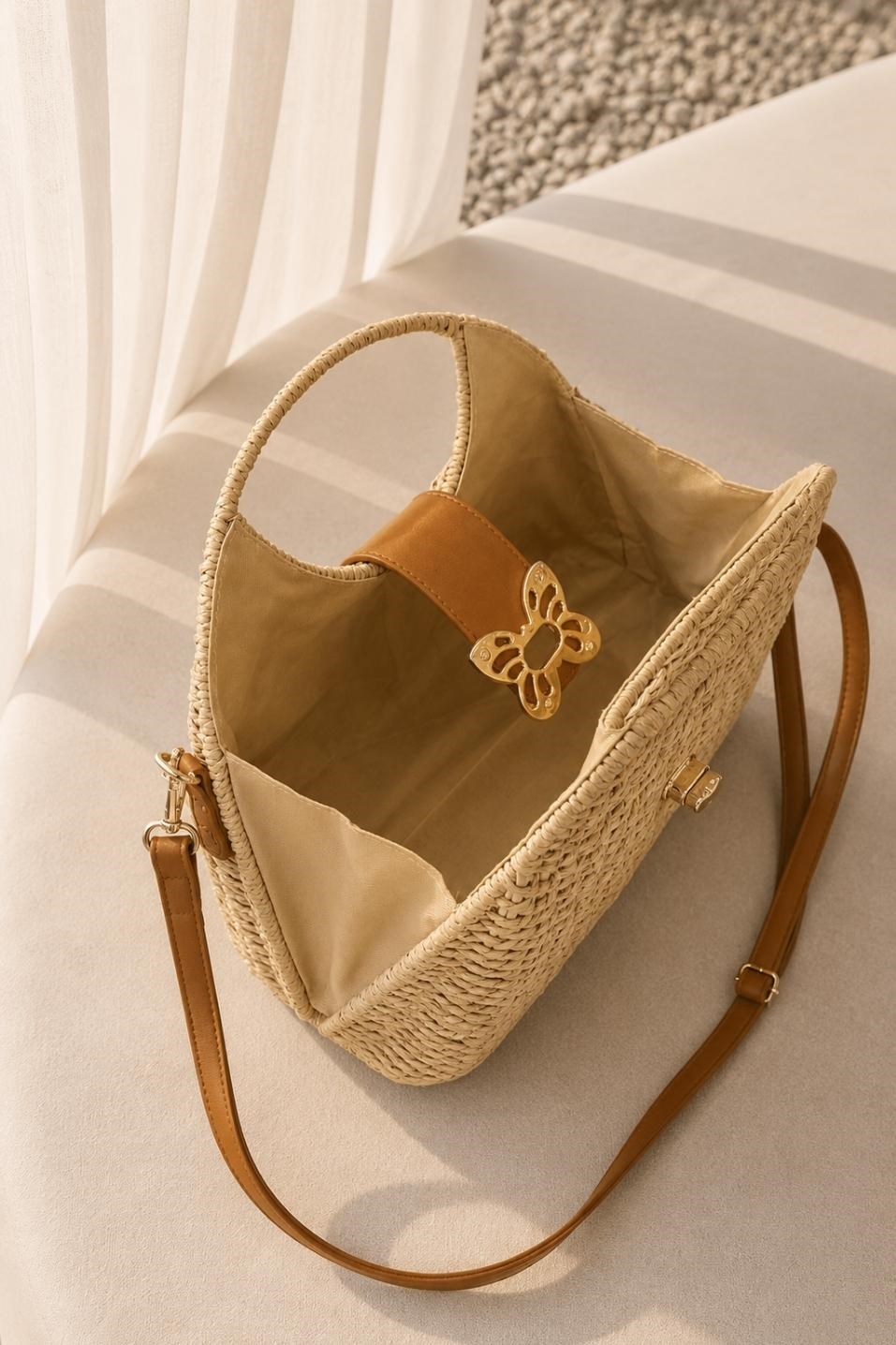 Hasır Clutch El Çantası Camel