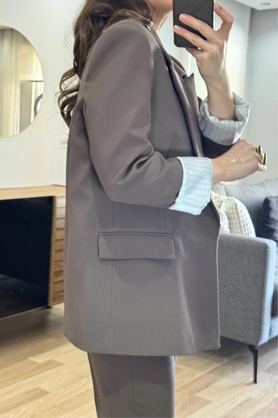 Kolu Katlamalı Astarlı Blazer Ceket Kahverengi