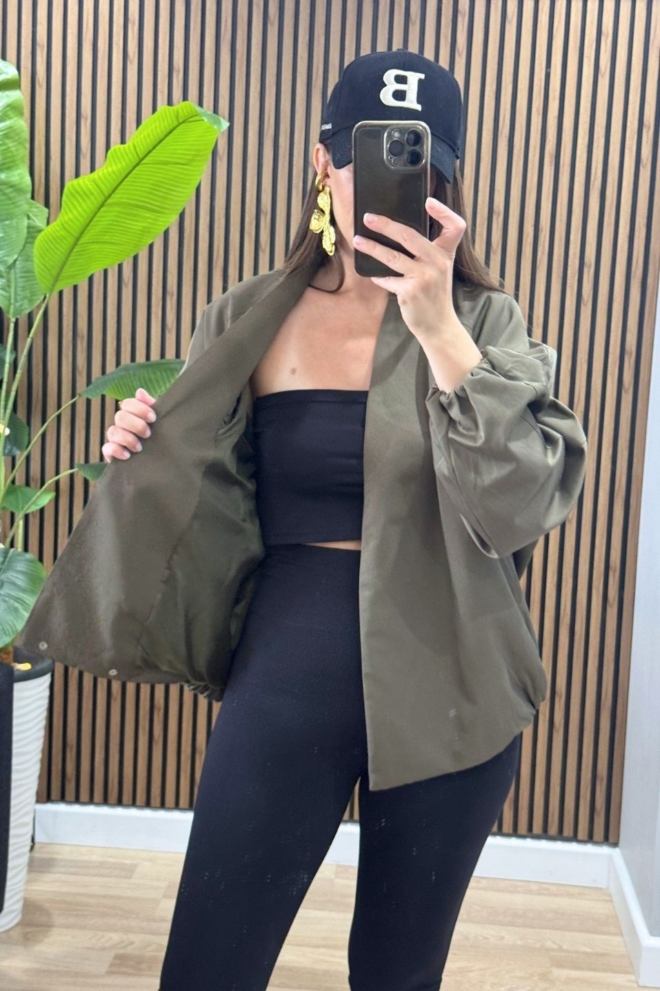 Nessa Çıtçıtlı Bomber Ceket Haki Yeşil