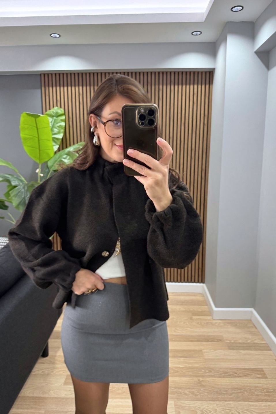 Nora Gizli Çıtçıtlı Triko Bomber Ceket Koyu Kahve