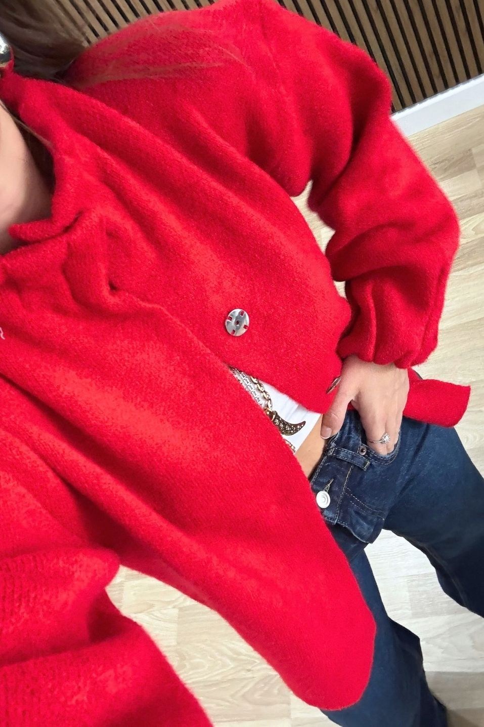 Nora Gizli Çıtçıtlı Triko Bomber Ceket Kırmızı