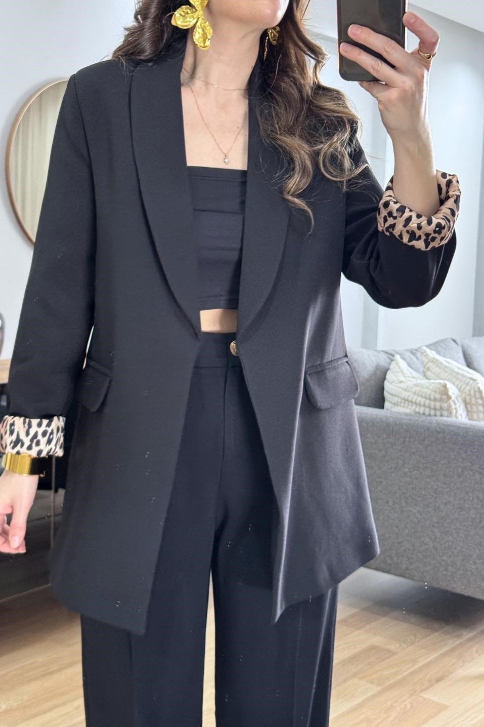 Şal Yaka Kolu Katlamalı Astarlı Blazer Ceket Siyah