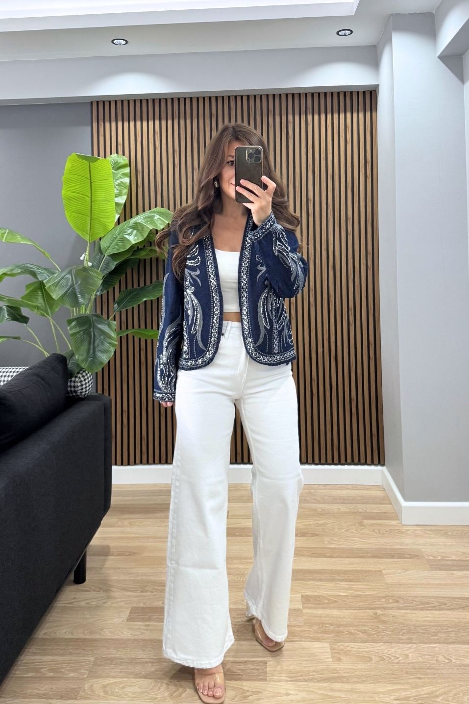 Sierra Pul İşlemeli Denim Ceket Koyu Mavi