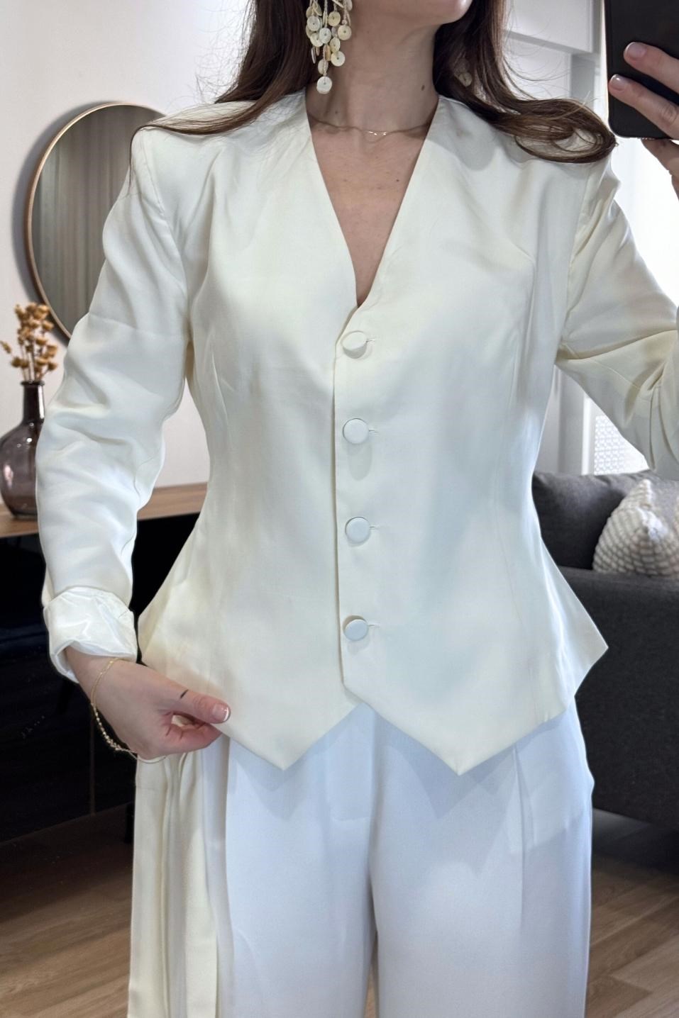 Viera Şallı Blazer Ceket Krem