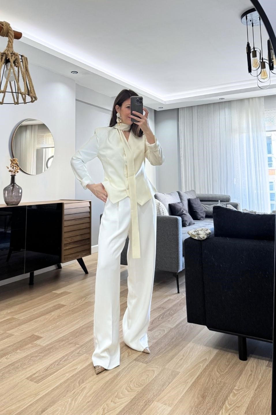 Viera Şallı Blazer Ceket Krem