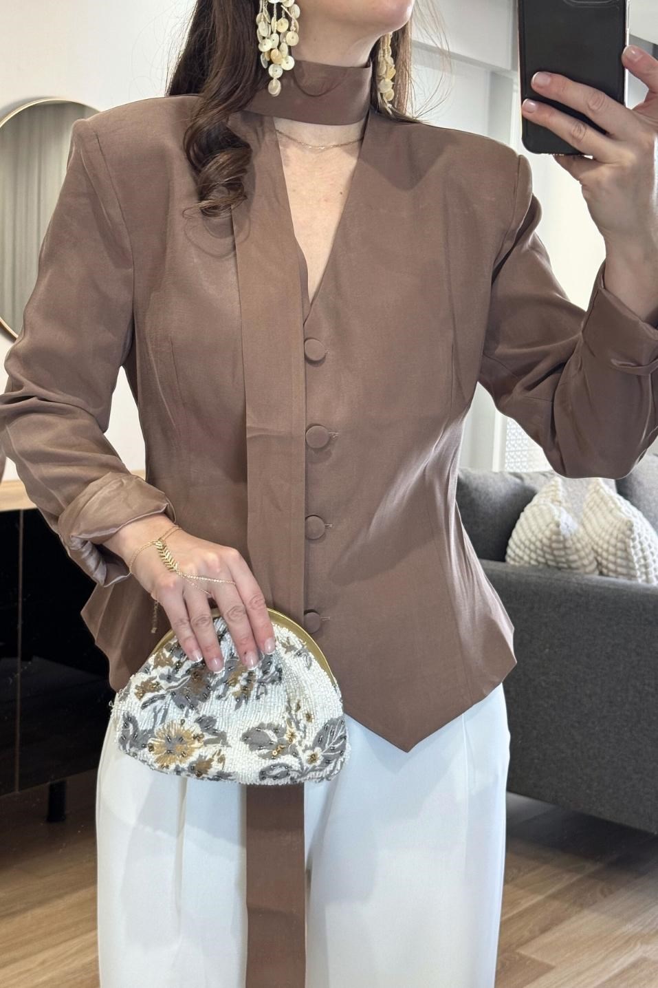 Viera Şallı Blazer Ceket Vizon
