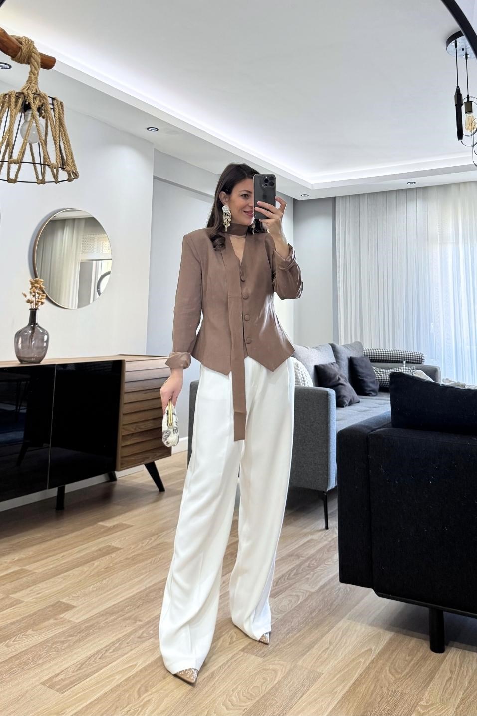 Viera Şallı Blazer Ceket Vizon