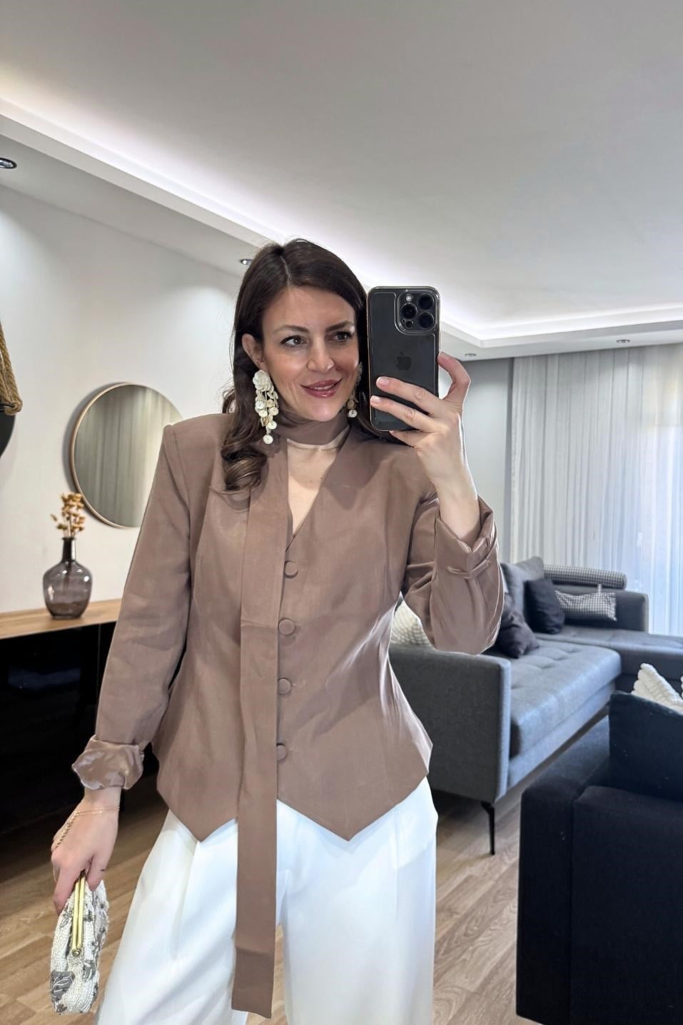Viera Şallı Blazer Ceket Vizon