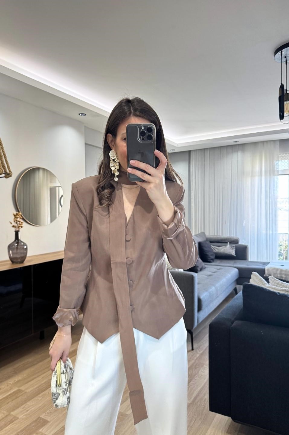 Viera Şallı Blazer Ceket Vizon