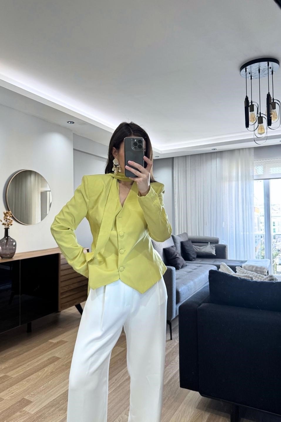 Viera Şallı Blazer Ceket Yeşil
