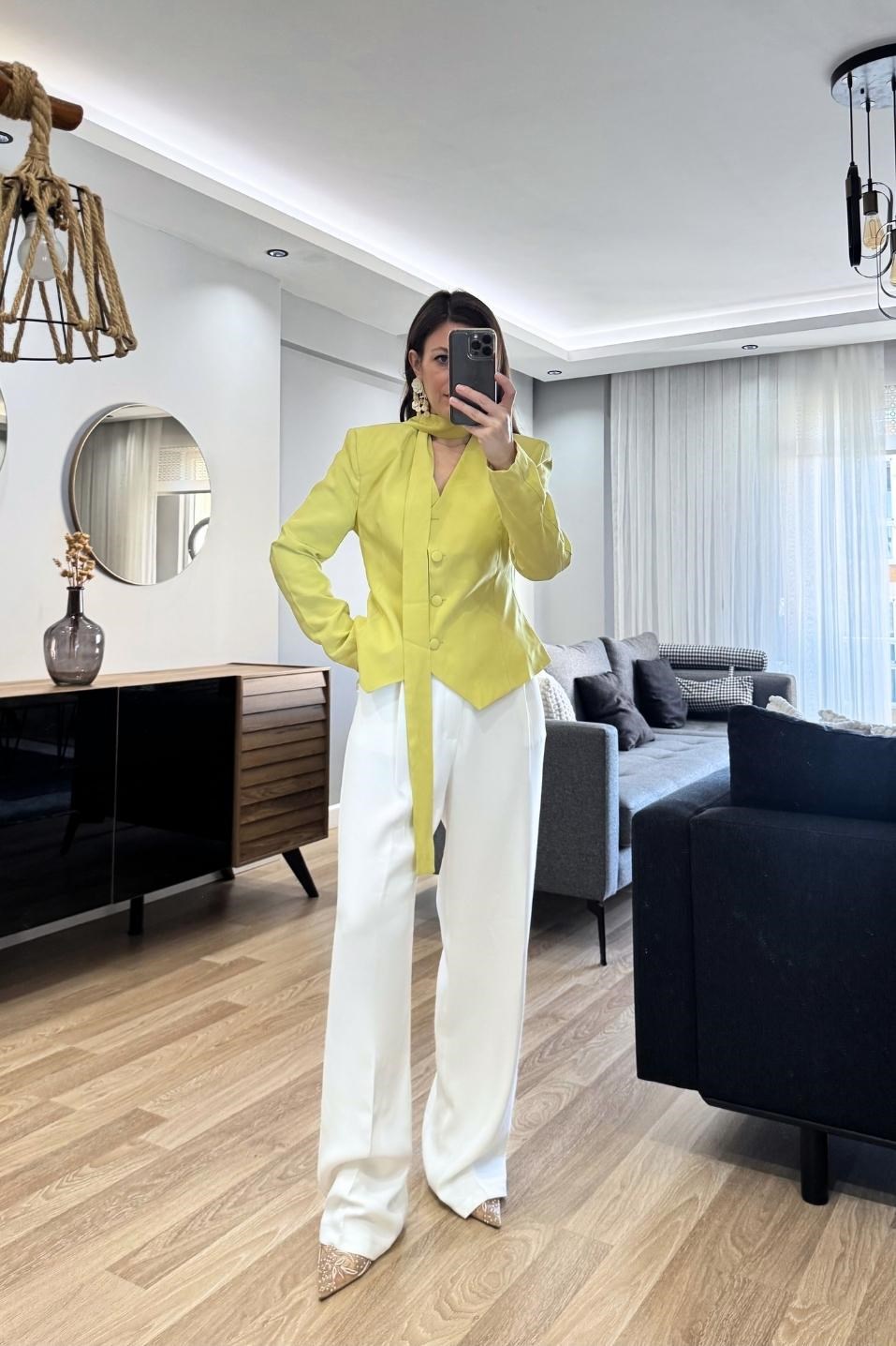 Viera Şallı Blazer Ceket Yeşil