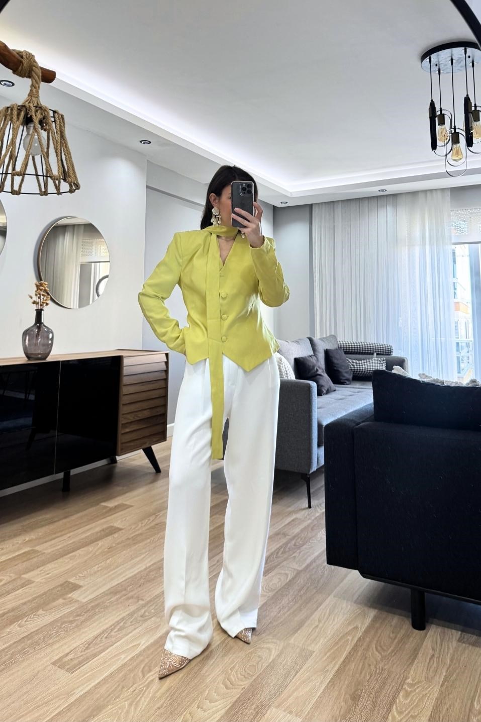 Viera Şallı Blazer Ceket Yeşil