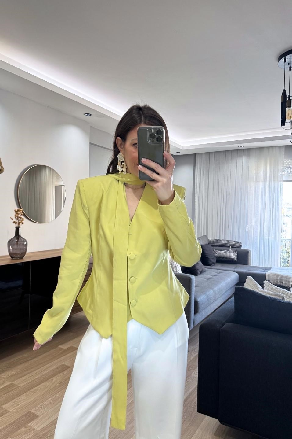 Viera Şallı Blazer Ceket Yeşil