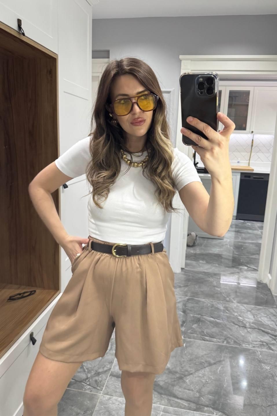 Bisiklet Yaka Crop Top Beyaz