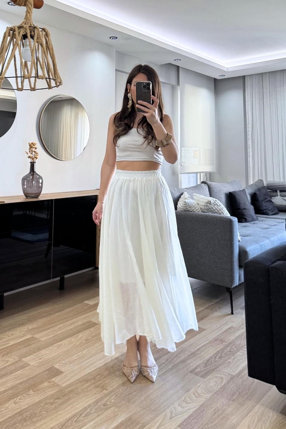 Arlena Asimetrik Maxi Etek Krem