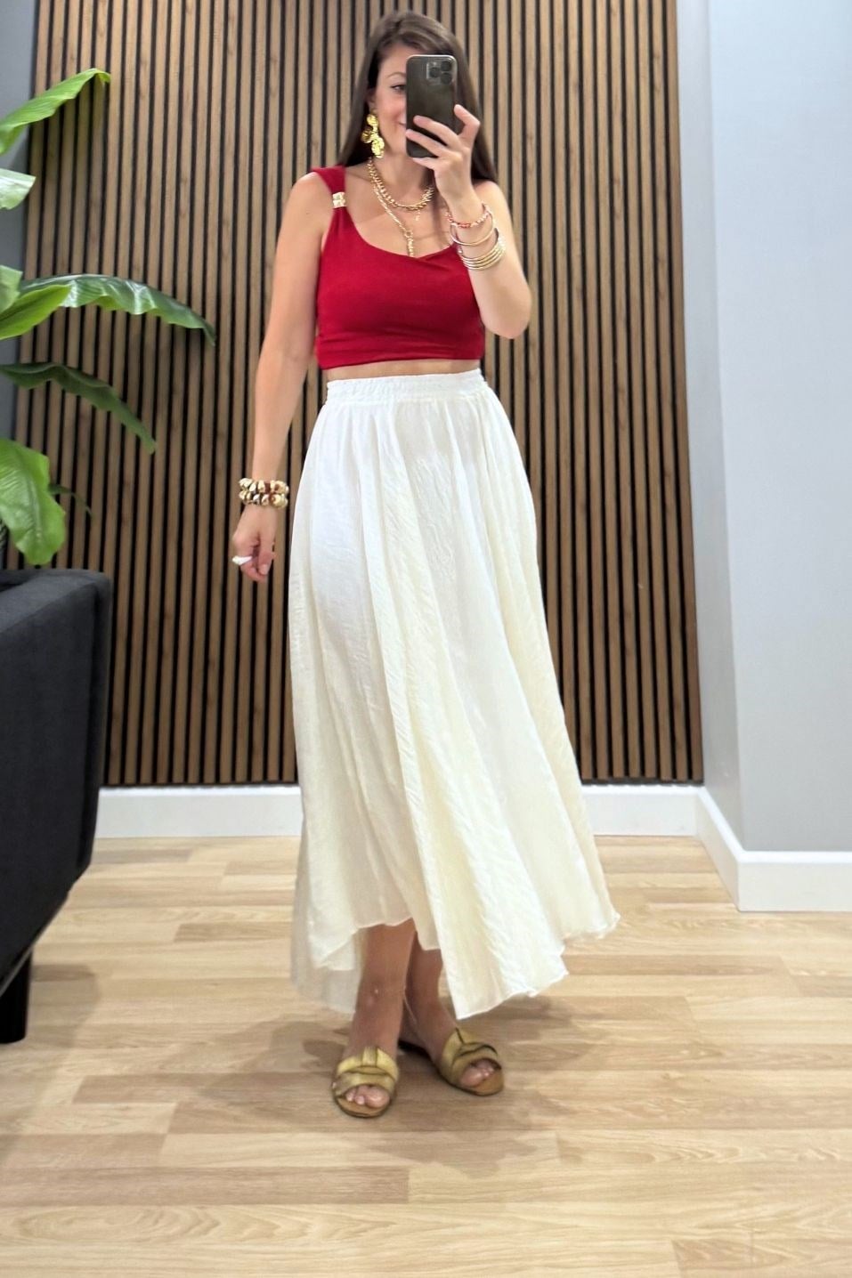 Arlena Asimetrik Maxi Etek Krem