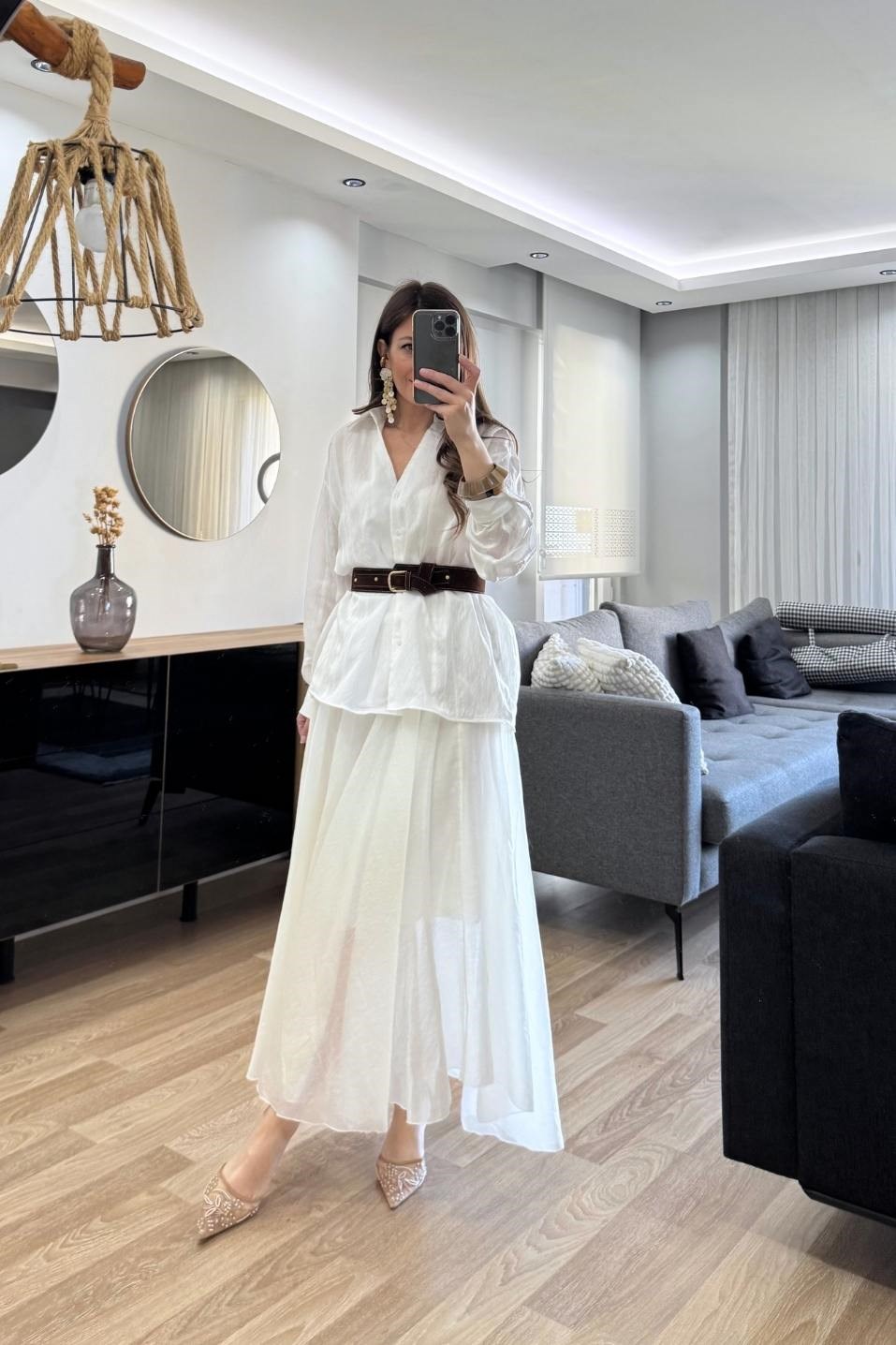 Arlena Asimetrik Maxi Etek Krem