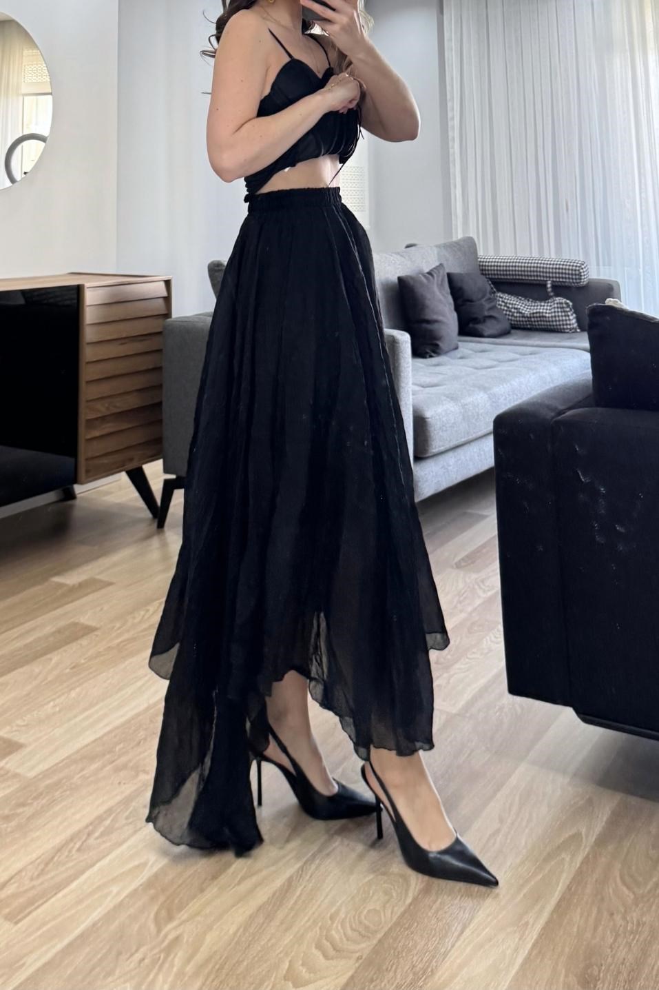 Arlena Asimetrik Maxi Etek Siyah