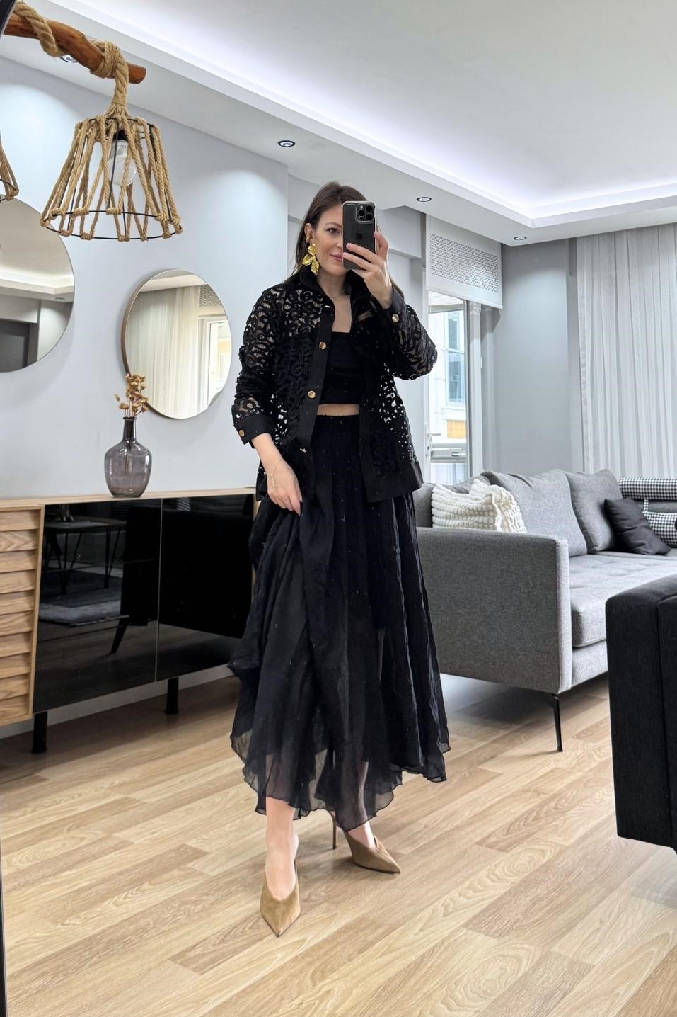 Arlena Asimetrik Maxi Etek Siyah