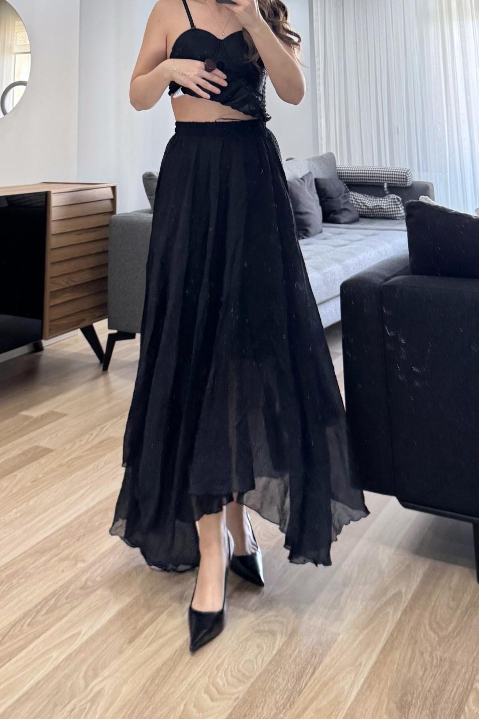 Arlena Asimetrik Maxi Etek Siyah
