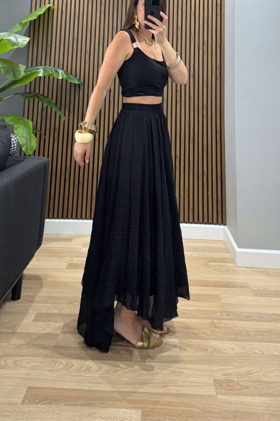 Arlena Asimetrik Maxi Etek Siyah