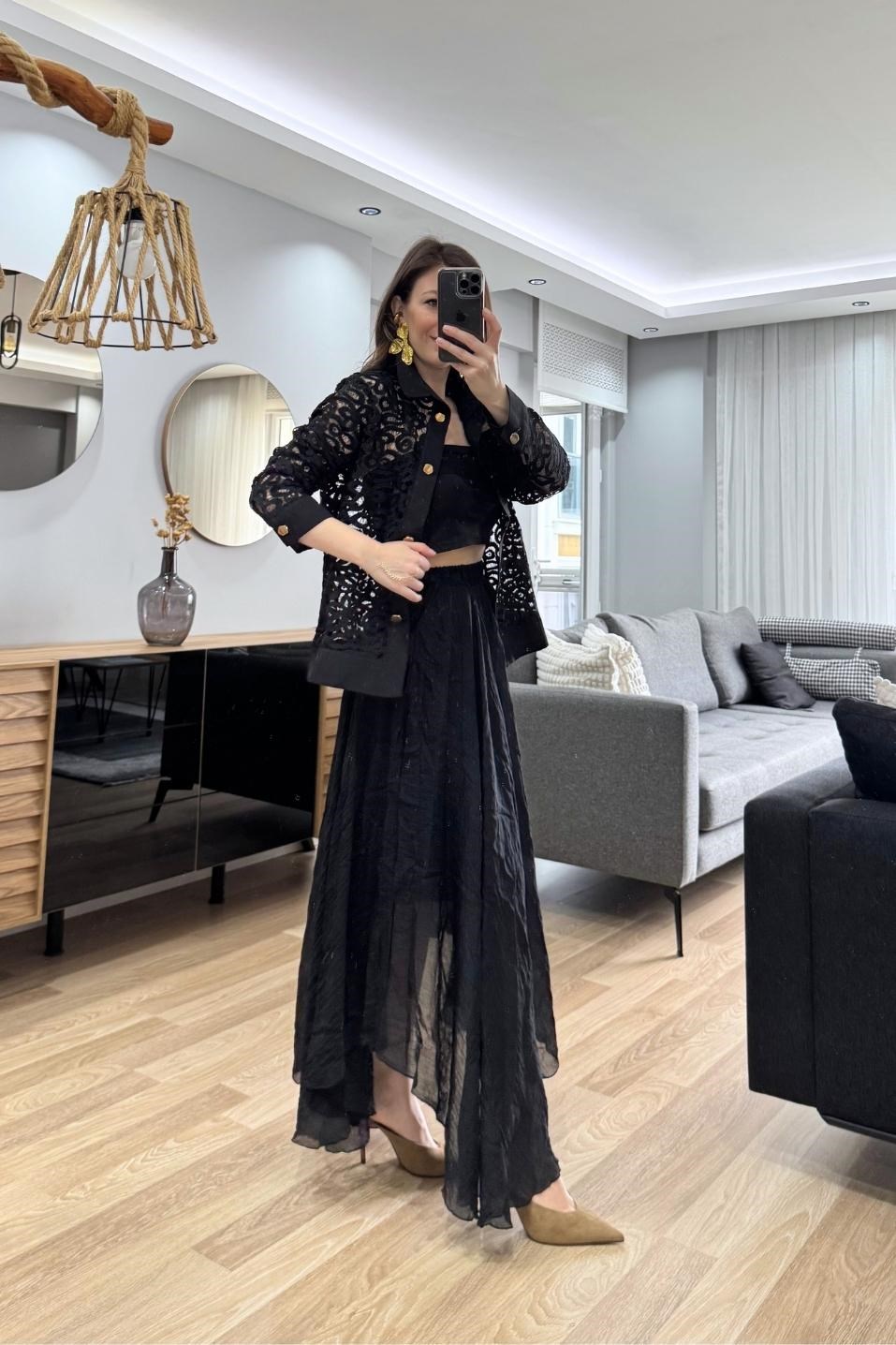 Arlena Asimetrik Maxi Etek Siyah