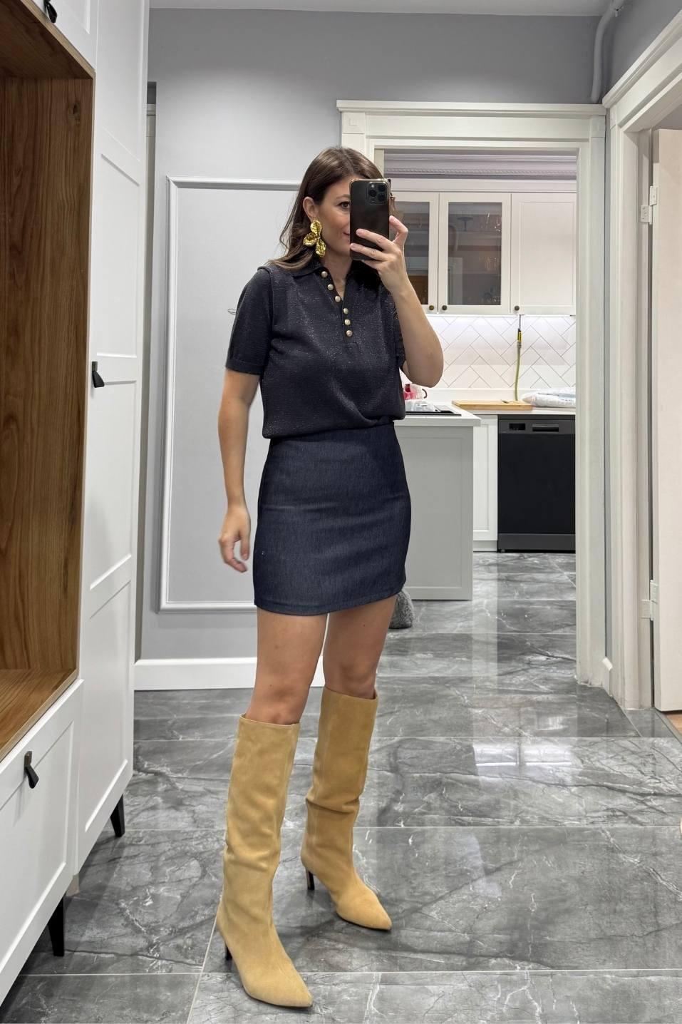 Denim Mini Etek Mavi