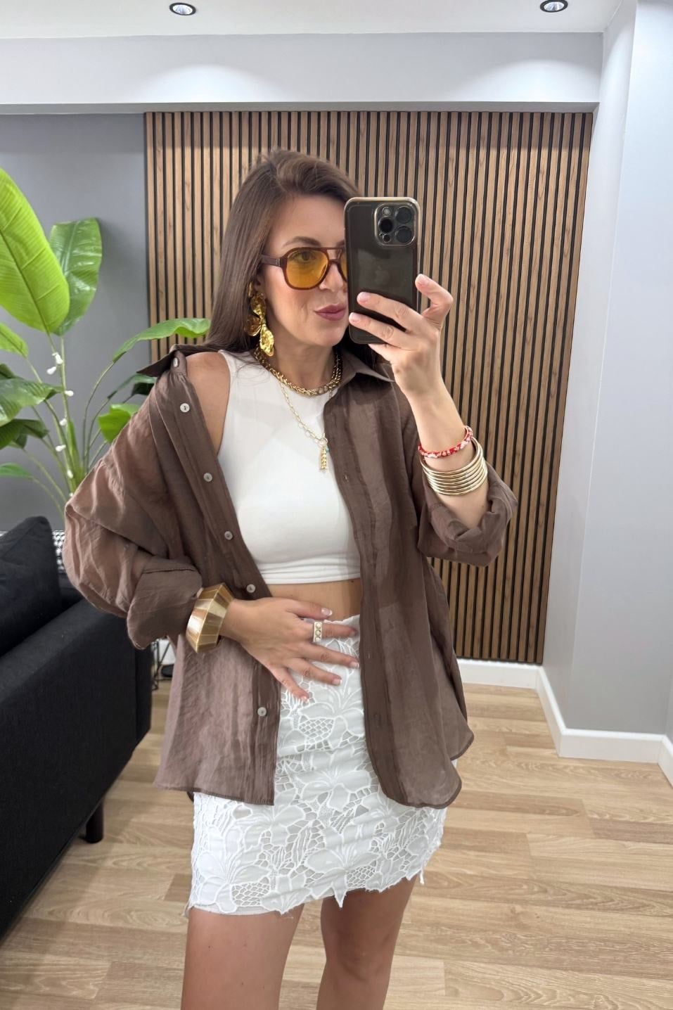 Floral Dantel Mini Etek Beyaz