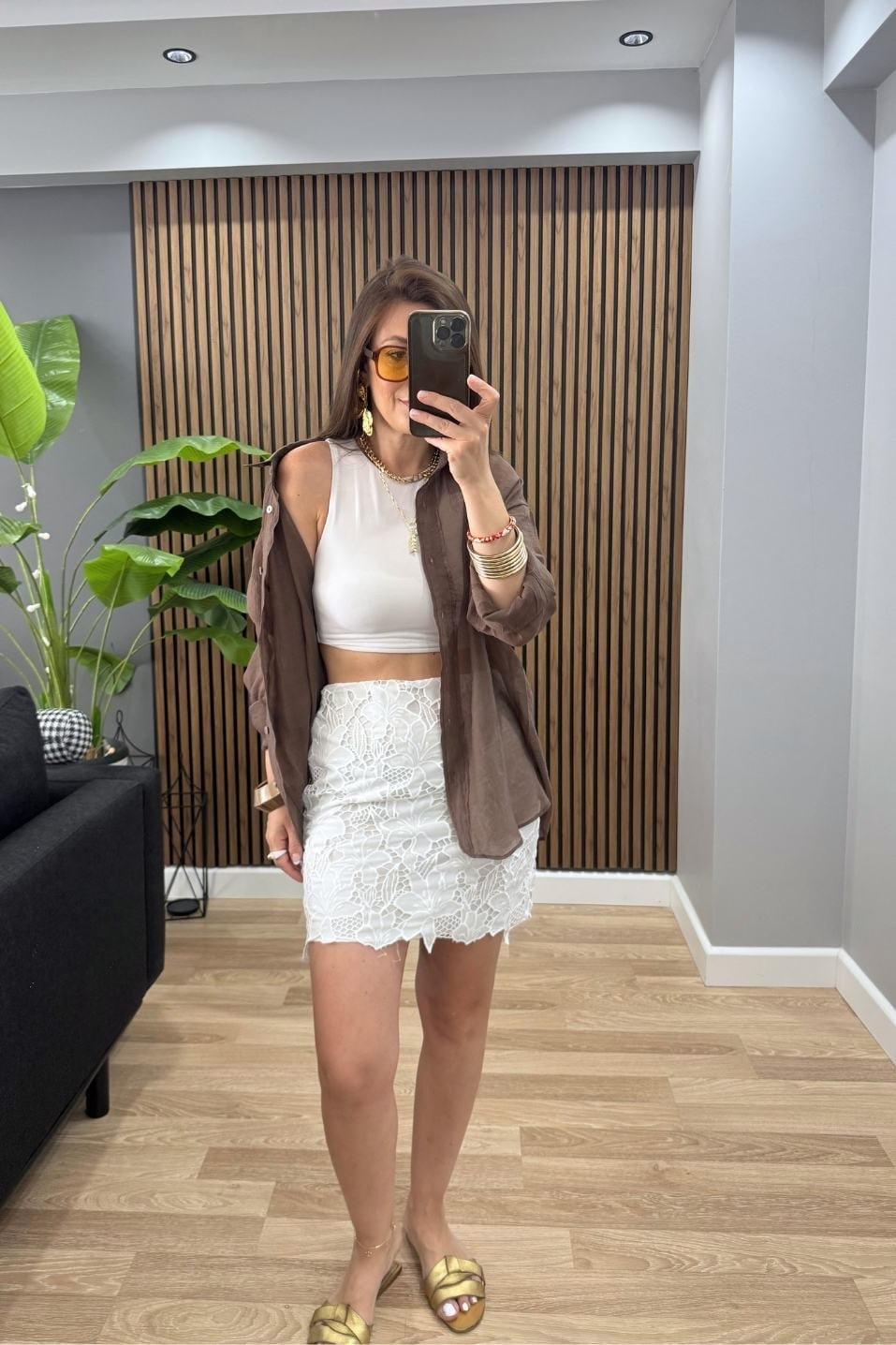Floral Dantel Mini Etek Beyaz