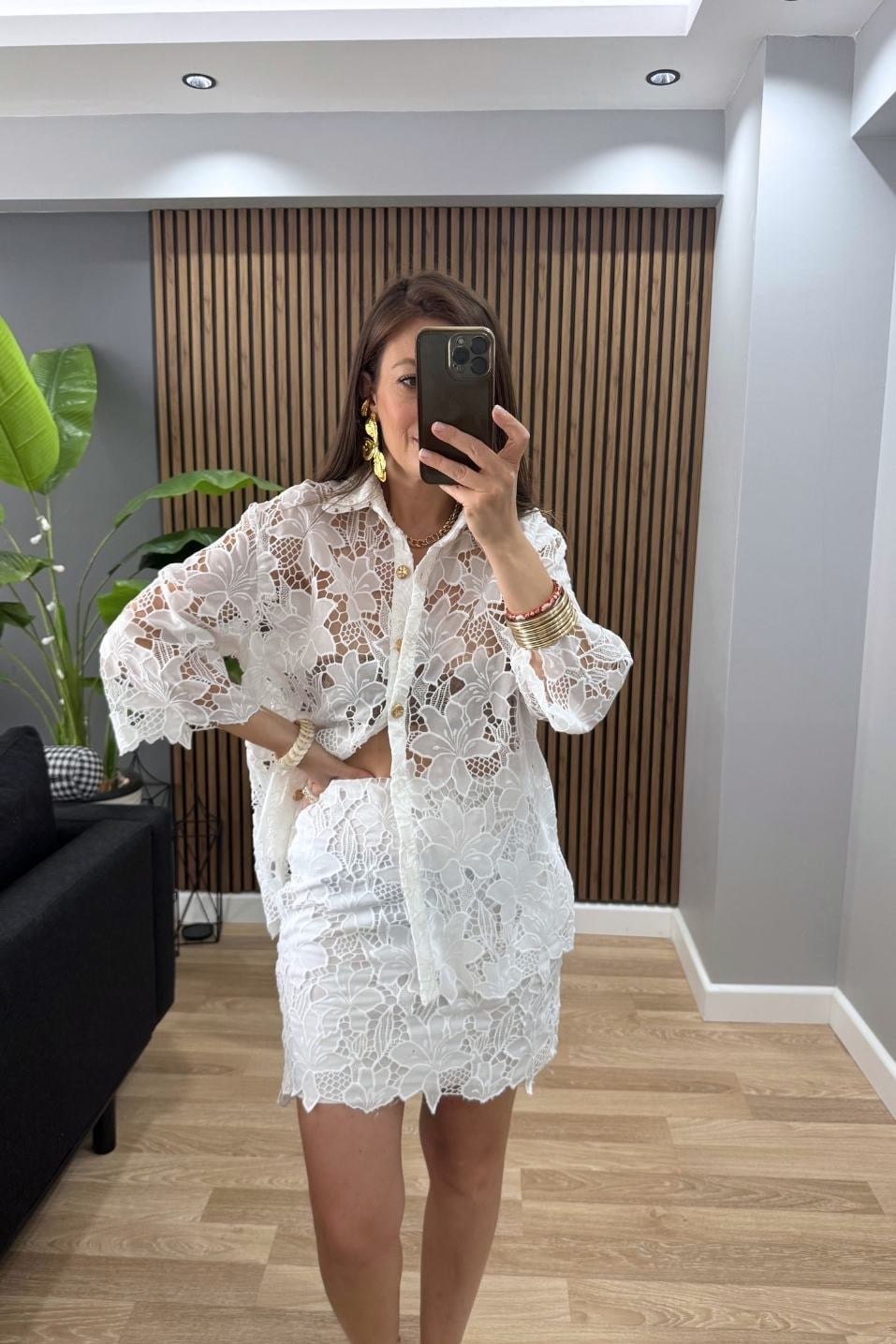 Floral Dantel Mini Etek Beyaz