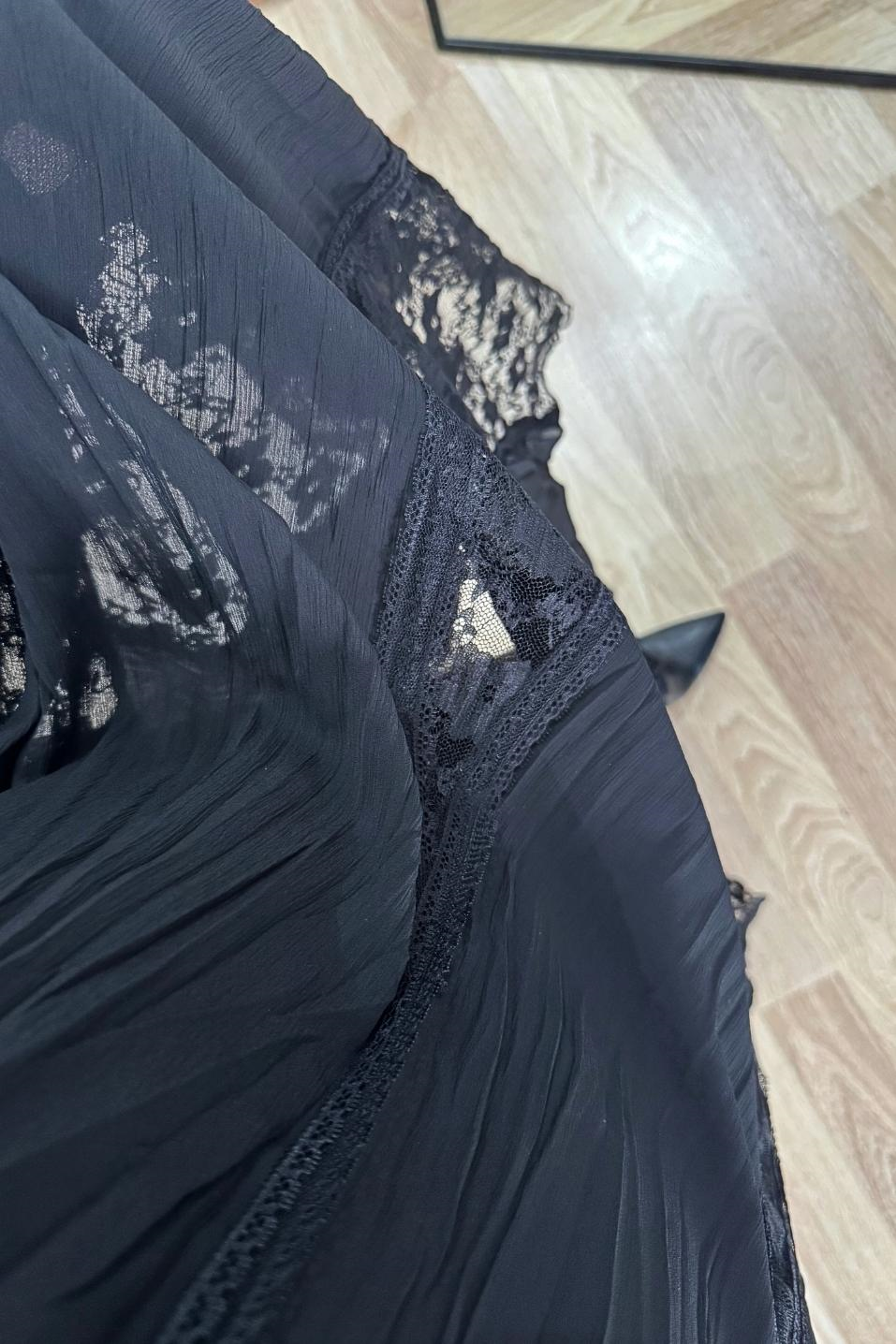 Güpürlü Godeli Premium Etek Siyah