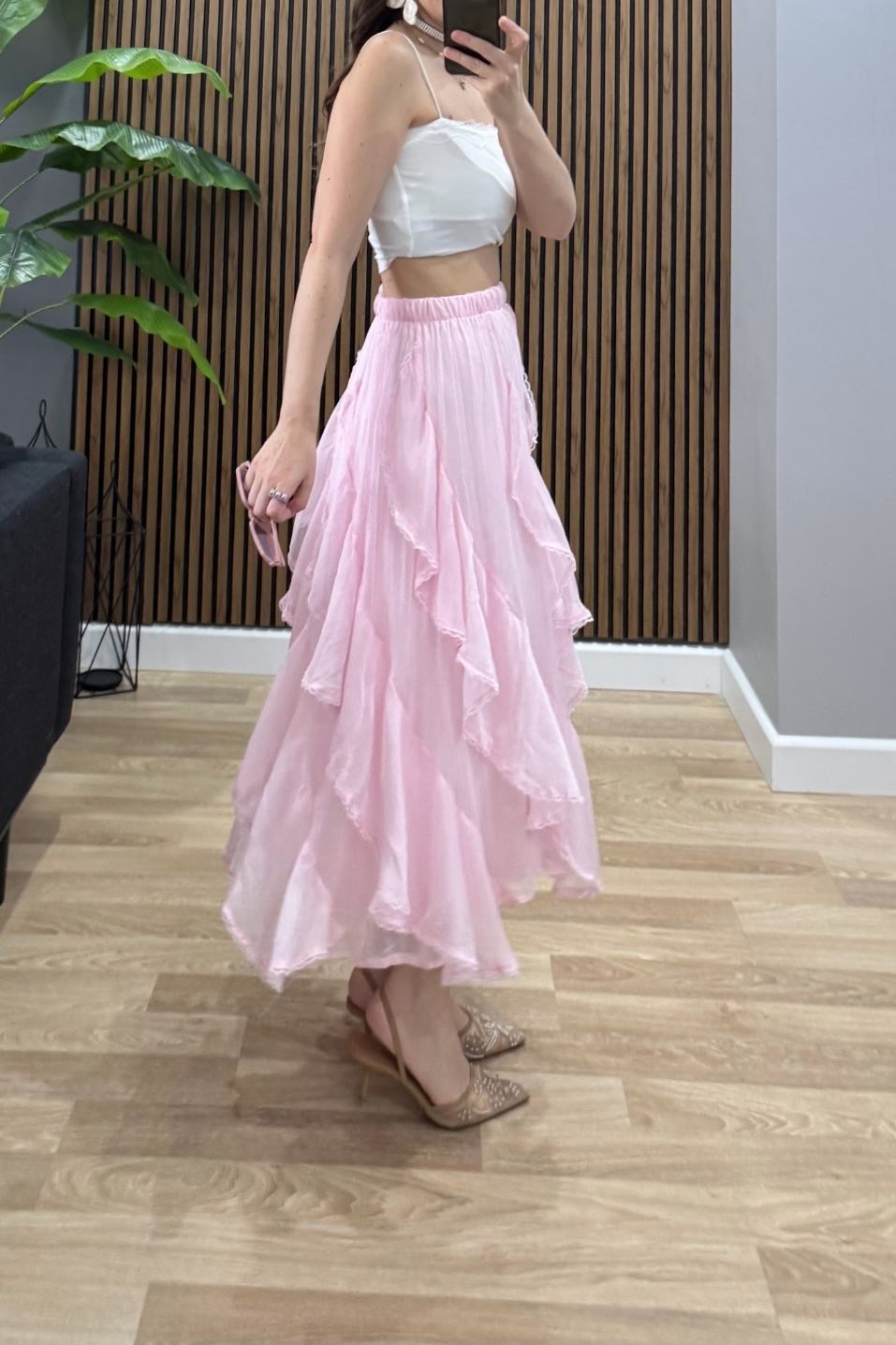 Kat Kat Dantel Detay Etek Pembe