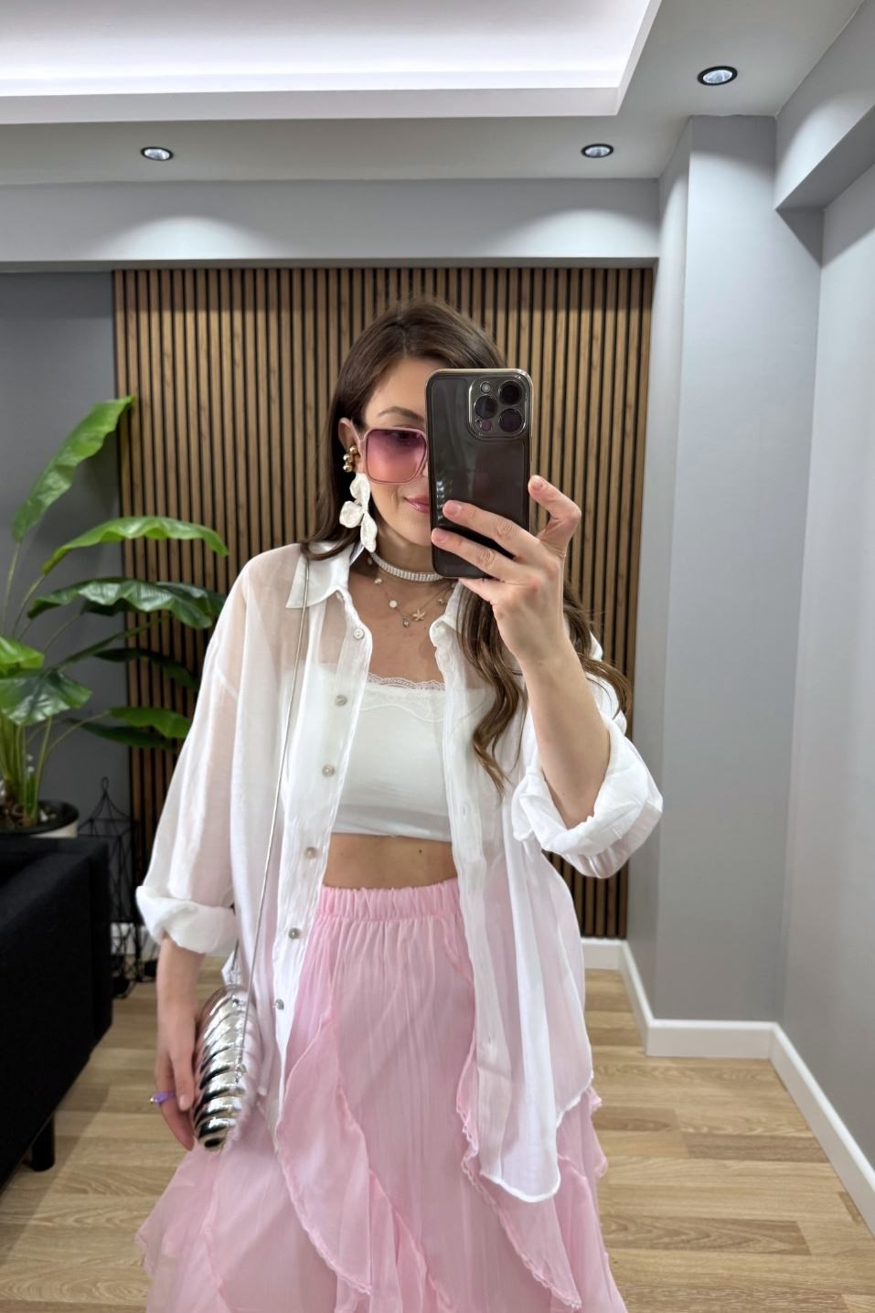 Kat Kat Dantel Detay Etek Pembe