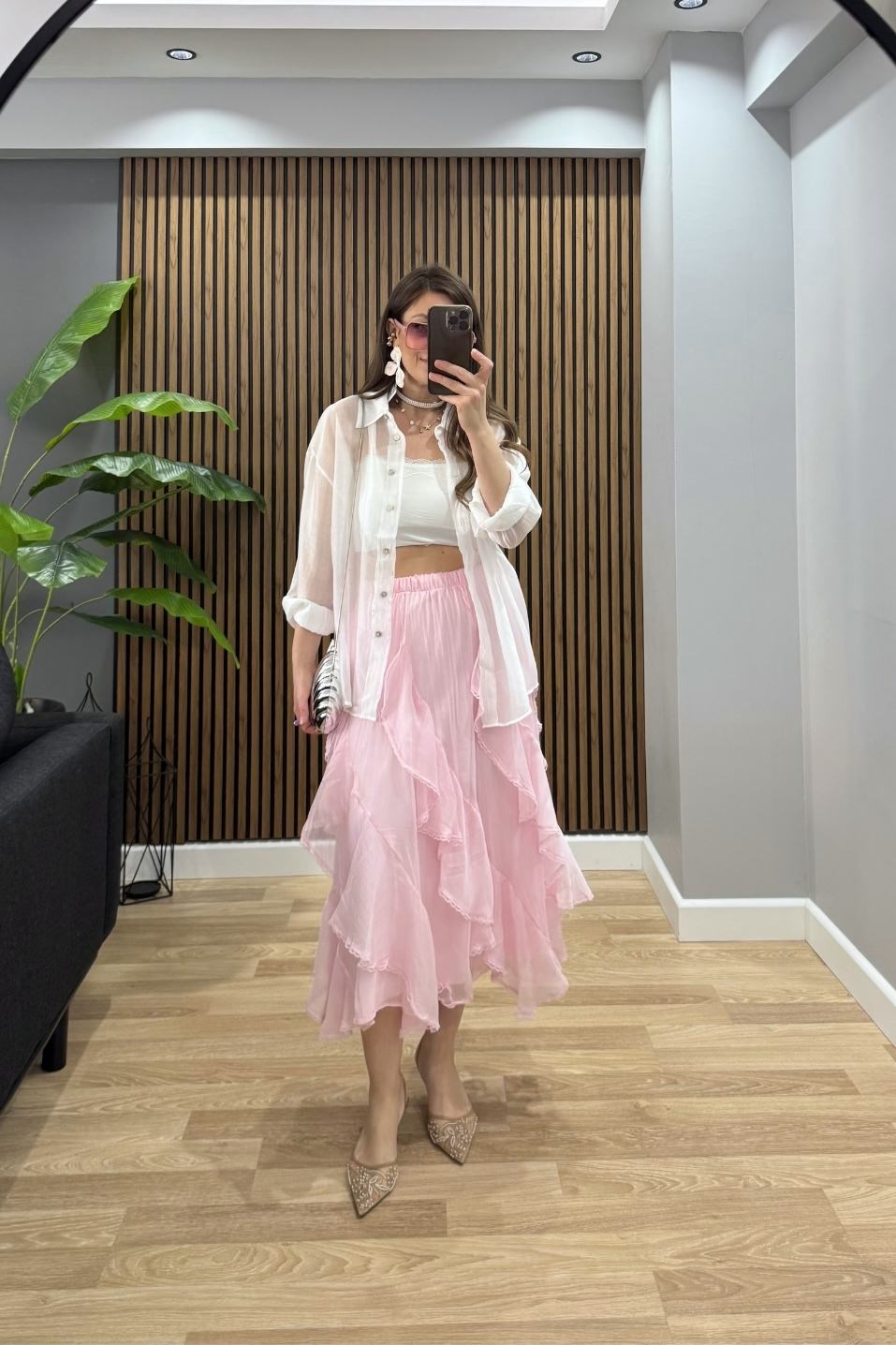 Kat Kat Dantel Detay Etek Pembe