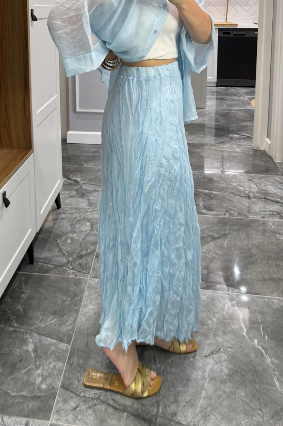 Kırışık Modal Etek Bebe Mavi