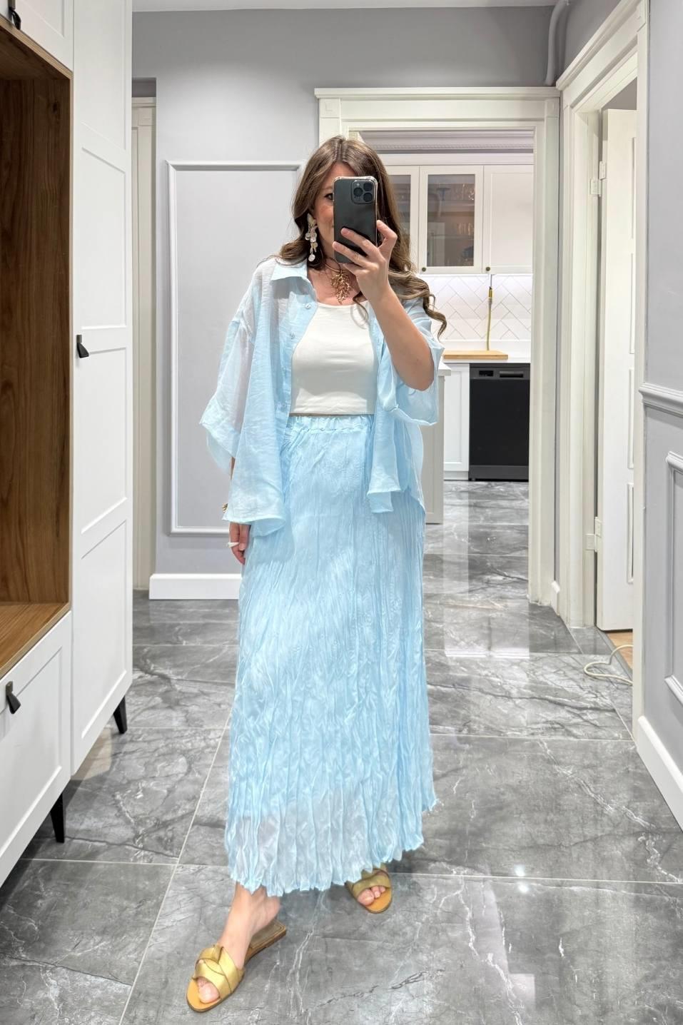 Kırışık Modal Etek Bebe Mavi