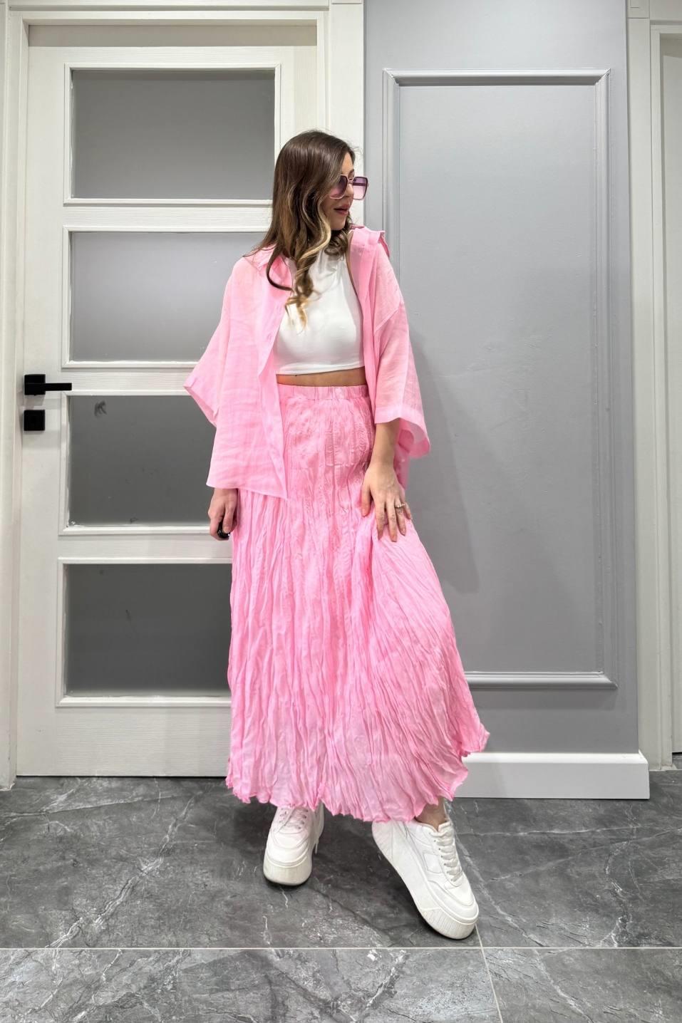 Kırışık Modal Etek Pembe