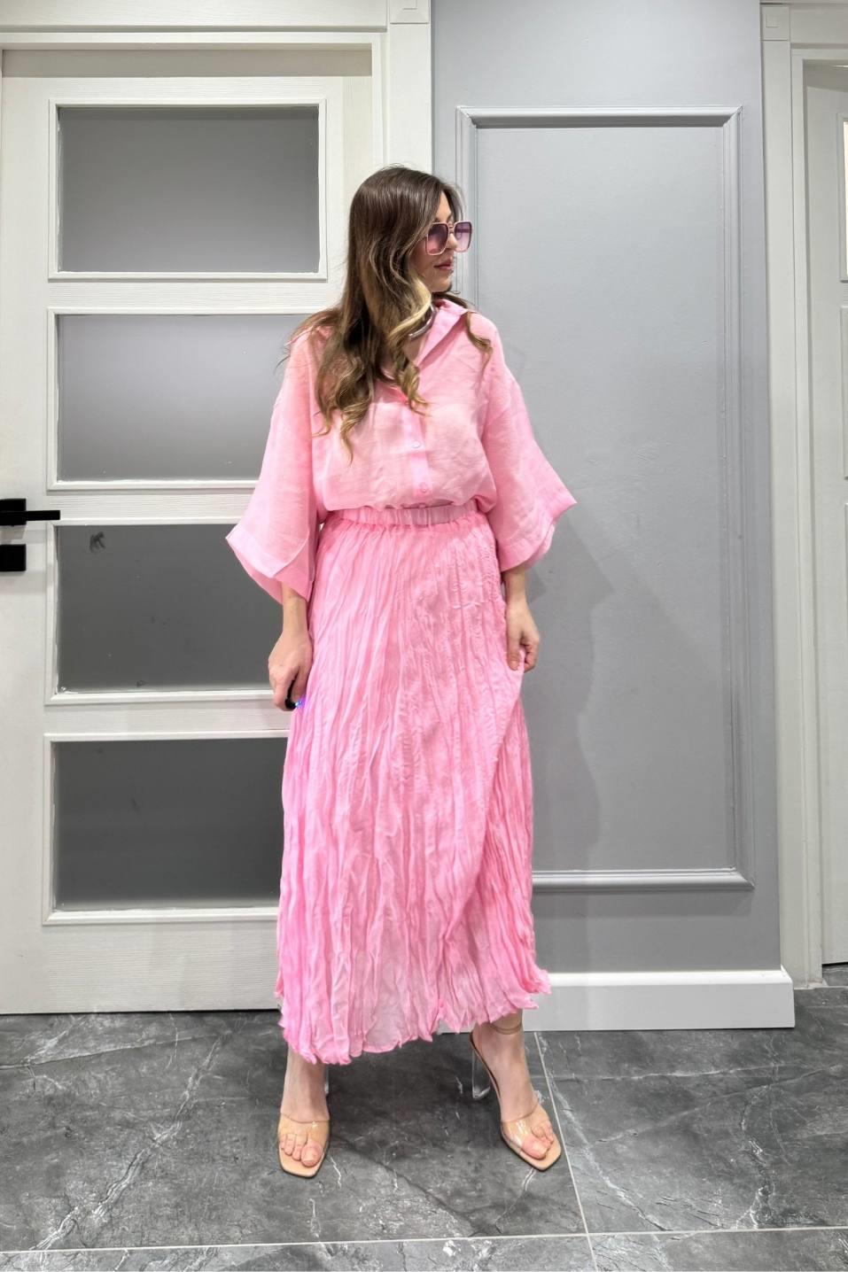 Kırışık Modal Etek Pembe